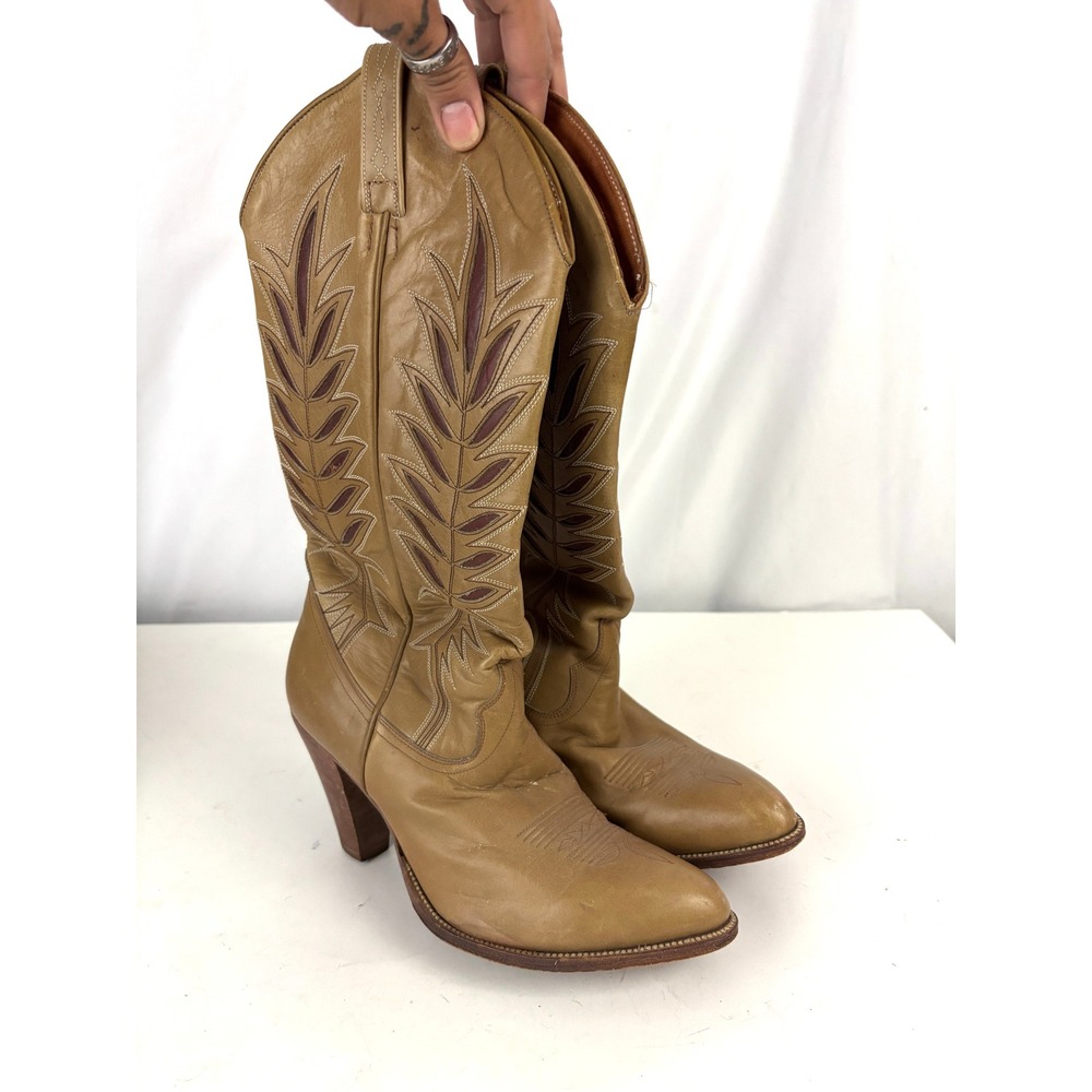 Vintage Dan Post Tan Leather Western Cowboy Boots Women's 8 M USA